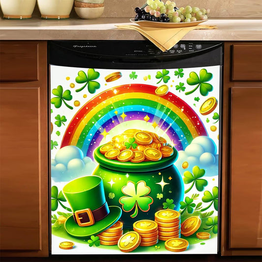 Cheerful St. Patrick's Day Magnetic Dishwasher Cover – Decorative Reusable Decal for Washer, Fridge, and Cabinet Doors, Stylish Washing Machine Panel Cover for Kitchen Appliances (23x26 in )