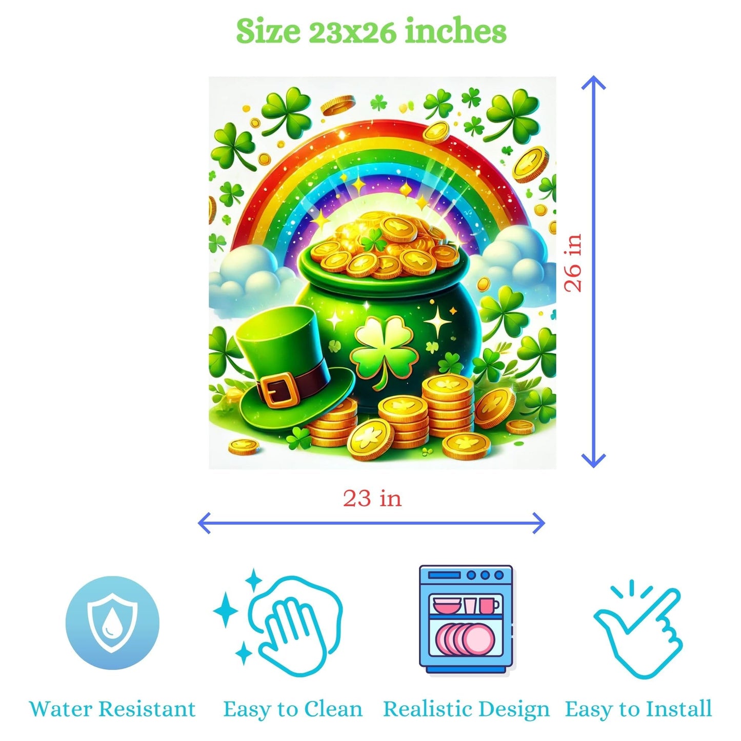 Cheerful St. Patrick's Day Magnetic Dishwasher Cover – Decorative Reusable Decal for Washer, Fridge, and Cabinet Doors, Stylish Washing Machine Panel Cover for Kitchen Appliances (23x26 in )