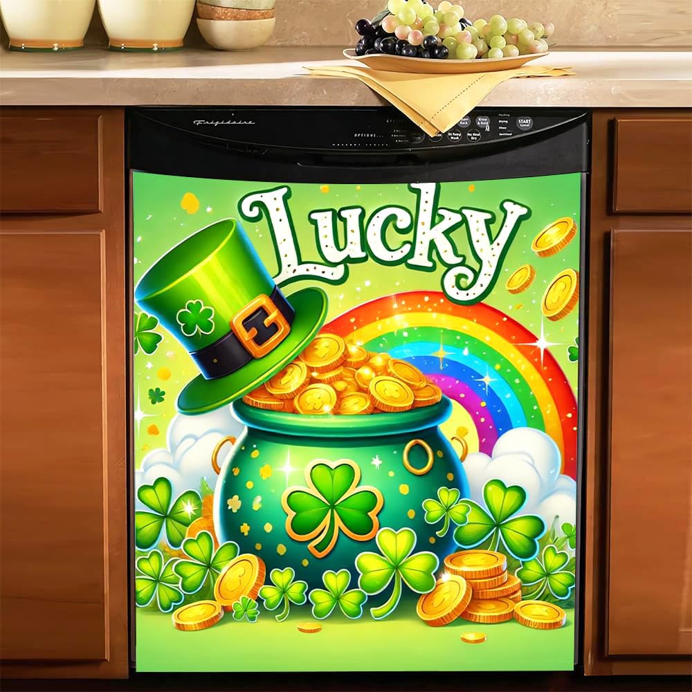 Cheerful and festive St. Patrick's Day Magnetic Dishwasher Cover – Decorative Reusable Decal for Washer, Fridge, and Cabinet Doors, Stylish Washing Machine Panel Cover for Kitchen (23x26 in )