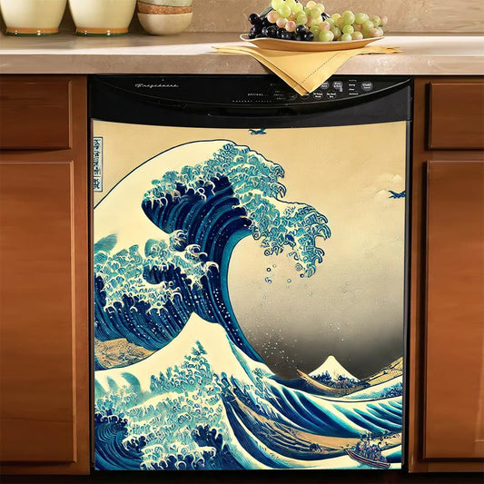 Dramatic Waves Eclectic Decor Magnetic Dishwasher Cover – Decorative Reusable Decal for Washer, Fridge, and Cabinet Doors, Stylish Washing Machine Panel Cover for Kitchen Appliances (23x26 in )