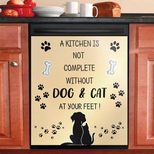 Cute Heartwarming Pet Theme Magnetic Dishwasher Cover – Decorative Reusable Decal for Washer, Fridge, and Cabinet Doors, Stylish Washing Machine Panel Cover for Kitchen (23x26 in )