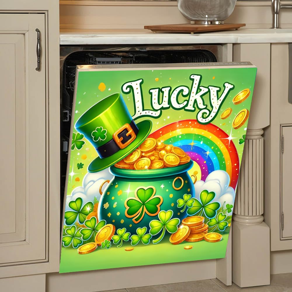 Cheerful and festive St. Patrick's Day Magnetic Dishwasher Cover – Decorative Reusable Decal for Washer, Fridge, and Cabinet Doors, Stylish Washing Machine Panel Cover for Kitchen (23x26 in )