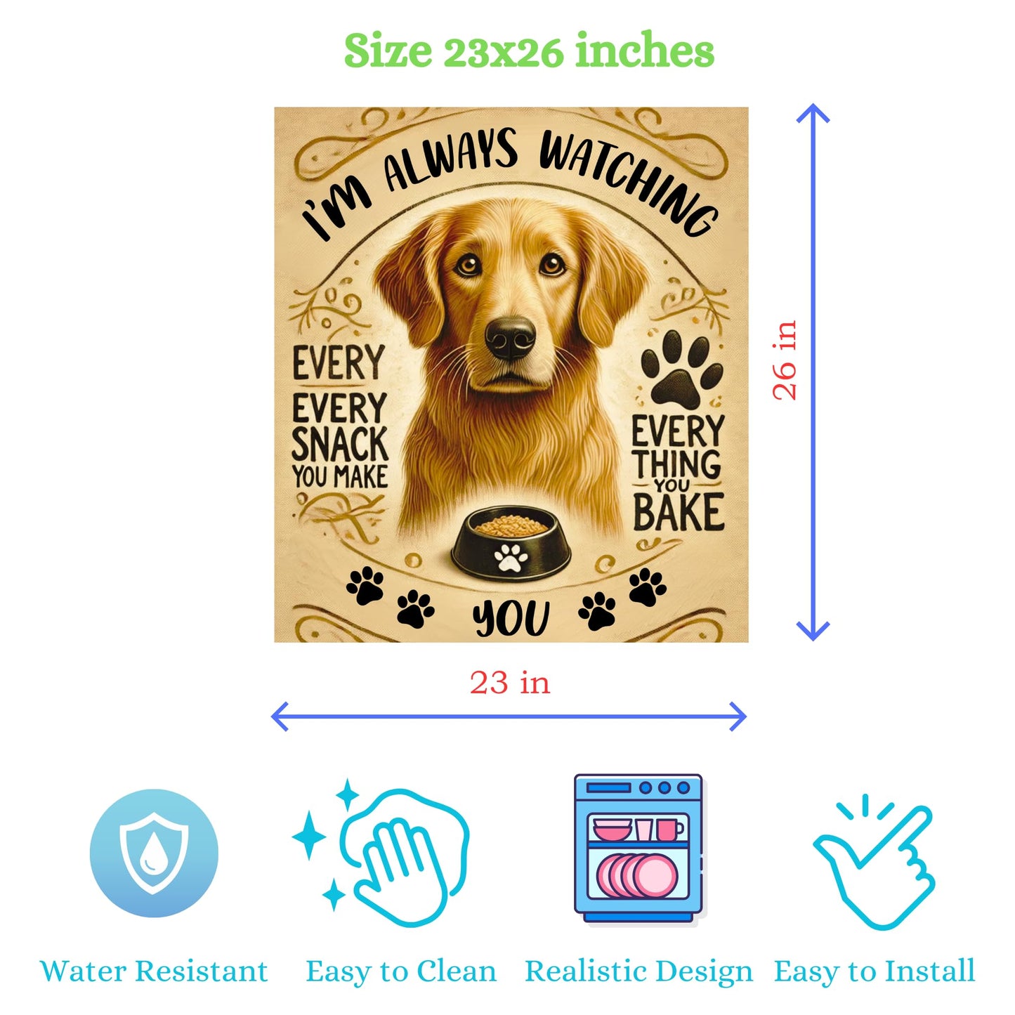 Cute Heartwarming Dog Theme Magnetic Dishwasher Cover – Decorative Reusable Decal for Washer, Fridge, and Cabinet Doors, Stylish Washing Machine Panel Cover for Kitchen Appliances (23x26 in )