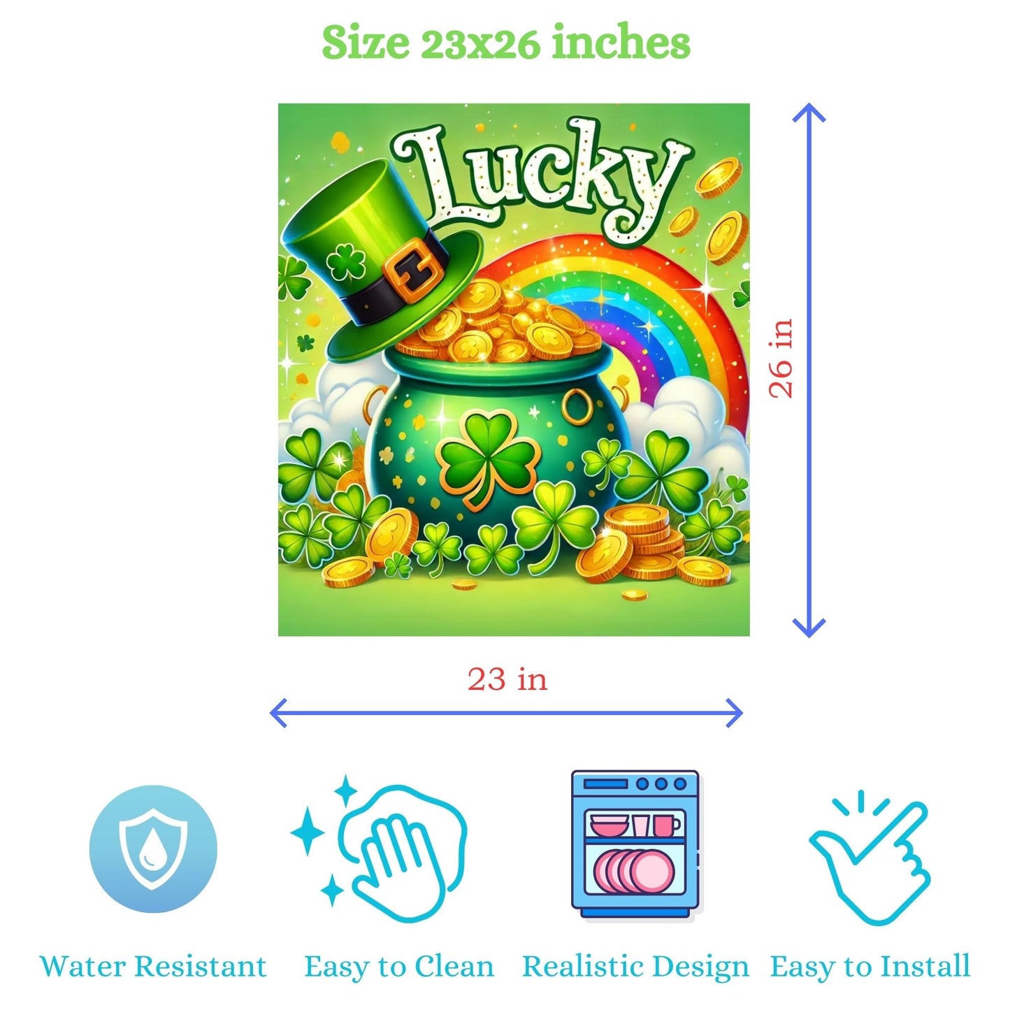 Cheerful and festive St. Patrick's Day Magnetic Dishwasher Cover – Decorative Reusable Decal for Washer, Fridge, and Cabinet Doors, Stylish Washing Machine Panel Cover for Kitchen (23x26 in )