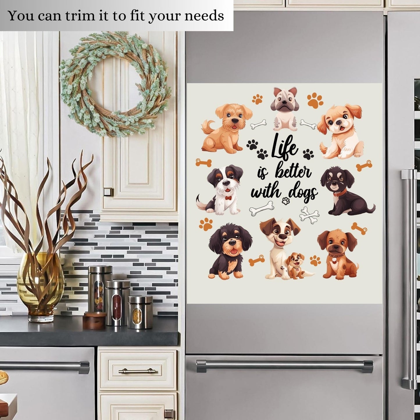 Life Is Better With Dogs Magnetic Dishwasher Cover – Decorative Reusable Decal for Washer, Fridge, and Cabinet Doors, Stylish Washing Machine Panel Cover for Kitchen Appliances (23x26 in )