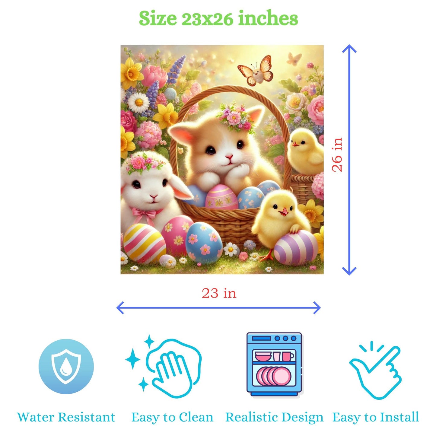 Adorable and festive Easter Magnetic Dishwasher Cover – Decorative Reusable Decal for Washer, Fridge, and Cabinet Doors, Stylish Washing Machine Panel Cover for Kitchen Appliances (23x26 in )