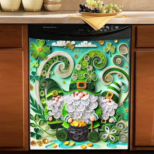 Three Gnomes St. Patrick’s Day Magnetic Dishwasher Cover – Decorative Reusable Decal for Washer, Fridge, and Cabinet Doors, Stylish Washing Machine Panel Cover for Kitchen Appliances (23x26 in )