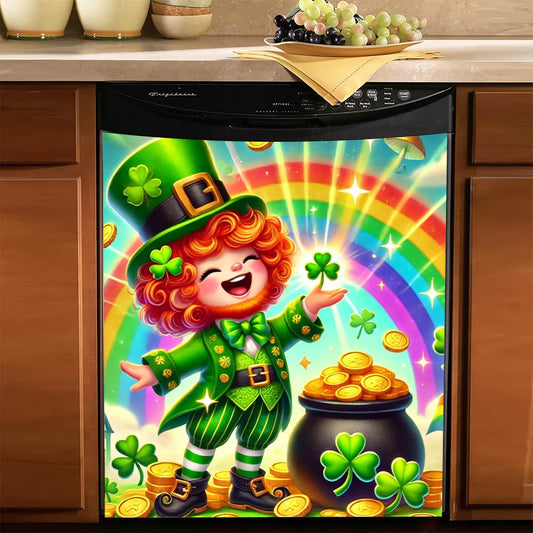 St. Patrick’s Day Leprechaun Magnetic Dishwasher Cover – Decorative Reusable Decal for Washer, Fridge, and Cabinet Doors, Stylish Washing Machine Panel Cover for Kitchen Appliances (23x26 in )