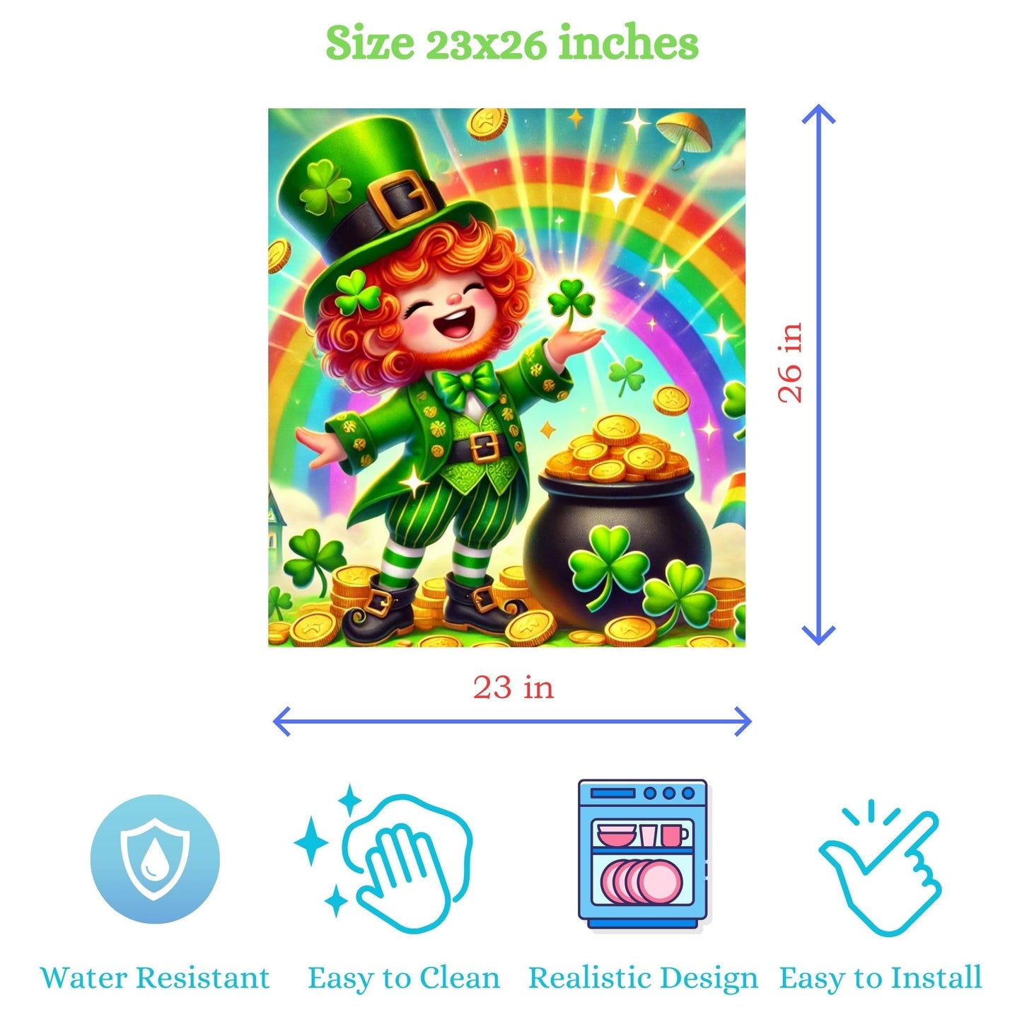 St. Patrick’s Day Leprechaun Magnetic Dishwasher Cover – Decorative Reusable Decal for Washer, Fridge, and Cabinet Doors, Stylish Washing Machine Panel Cover for Kitchen Appliances (23x26 in )