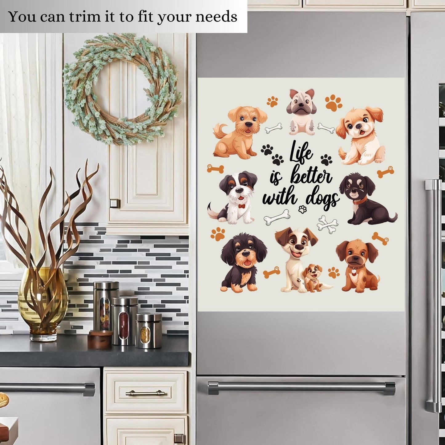 Life Is Better With Dogs Magnetic Dishwasher Cover – Decorative Reusable Decal for Washer, Fridge, and Cabinet Doors, Stylish Washing Machine Panel Cover for Kitchen Appliances (23x26 in )