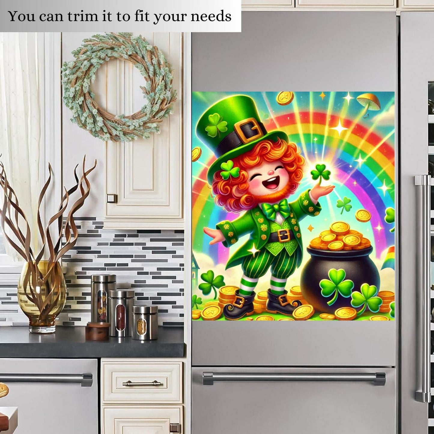 St. Patrick’s Day Leprechaun Magnetic Dishwasher Cover – Decorative Reusable Decal for Washer, Fridge, and Cabinet Doors, Stylish Washing Machine Panel Cover for Kitchen Appliances (23x26 in )