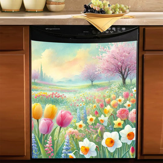 Vast Field Of Wildflowers Watercolor Magnetic Dishwasher Cover – Decorative Reusable Decal for Washer, Fridge, and Cabinet Doors, Stylish Washing Machine Panel Cover for Kitchen Appliances (23x26 in )