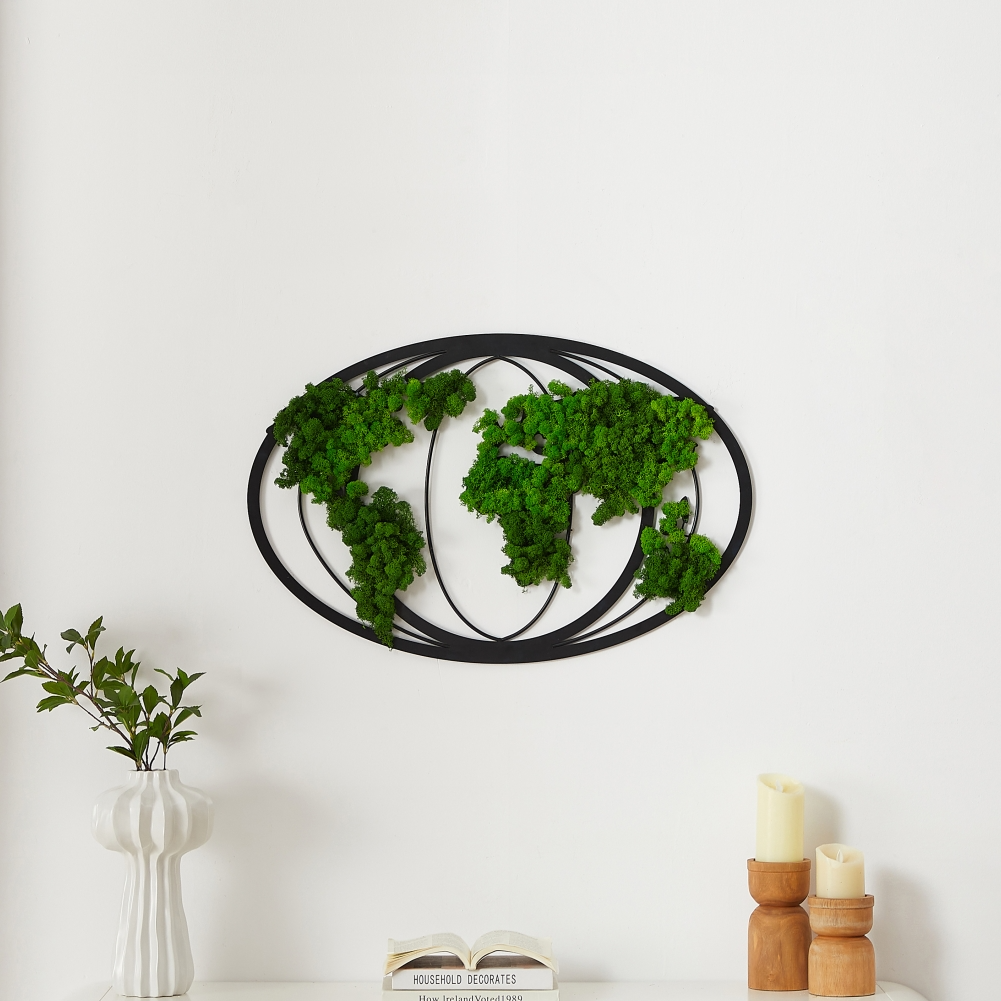 Moss World Map Metal Wall Decor